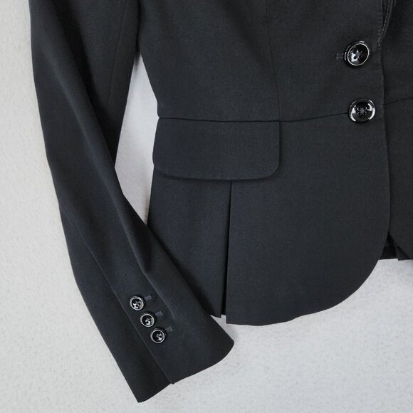 WHBM Jacket Womens 00 Black Ruffle Peplum Blazer Two Button Classic Business - Picture 3 of 11